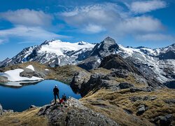 Góry, Alpy Południowe, Niebo, Jezioro, Lake Agnes, Chmury, Wyspa Południowa, Nowa Zelandia