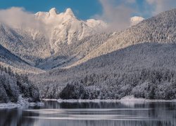 Zima, Góry, Ośnieżone, Drzewa, Jezioro