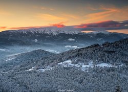 Góry, Beskidy Zachodnie, Masyw, Babia Góra, Drzewa, Domy, Polska