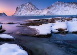 Morze, Zima, Góry, Ośnieżone, Skały, Norwegia
