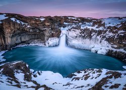Islandia, Wodospad, Aldeyjarfoss, Bazaltowe, Skały, Rzeka Skjalfandafljot, Zima