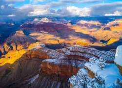 Park Narodowy Wielkiego Kanionu, Wielki Kanion Kolorado, Grand Canyon, Śnieg, Góry, Arizona, Stany Zjednoczone