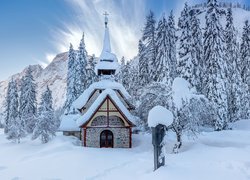 Zima, Góry, Kościół, Ośnieżone, Drzewa, Włochy