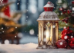 Lampion, Bombki, Śnieg, Grafika