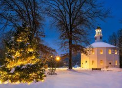 Stany Zjednoczone, Stan Wirginia, Richmond, Zima, Boże Narodzenie, Choinka, Kościół, The Old Round Church, Drzewa