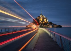 Opactwo św Archanioła, Klasztor, Mont Saint Michel, Most, Światła, Normandia, Francja