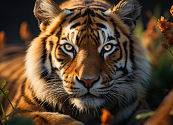 Oświetlona słońcem głowa tygrysa