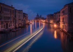 Canal Grande, Kanał, Noc, Oświetlone, Domy, Wenecja, Włochy