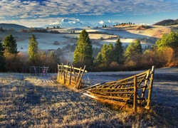 Polska, Góry Tatry, Wzgórza, Pola, Płot, Drzewa, Przymrozek