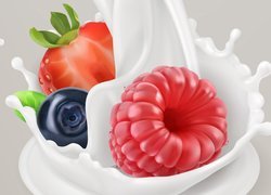 Owoce wrzucone do mleka w 2D