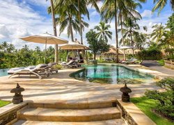 Palmy nad basenem w hotelu Viceroy Bali