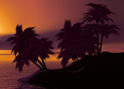 Zachód słońca, Morze, Palmy