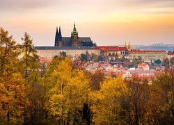 Praga, Czechy, Panorama, Zamek Na Hradczanach, Katedra Świętych Wita Wacława i Wojciecha, Hradczany, Domy, Jesień