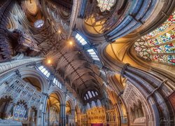 Wnętrze, Kościół, Ołtarz, Witraże, Sklepienie, Katedra w Ely, Panorama sferyczna, Ely, Anglia