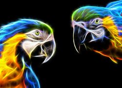 Papugi ary w grafice fractalius na czarnym tle