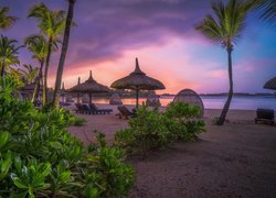 Parasole i leżaki na wyspie Mauritius