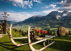 Pelargonie na sankach i Alpy w Austrii