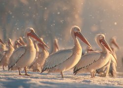 Pelikany na śniegu w grafice