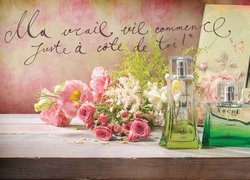 Kwiaty, Róże, Eustoma, Perfumy, Butelki, Zdjęcie, Vintage