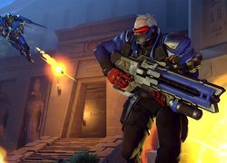 Pharah i Soldier 76 w scenie z gry Overwatch