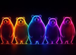 Niedźwiedzie, Kolorowy, Neon, Grafika