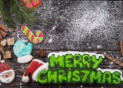 Boże Narodzenie, Napis, Merry Christmas, Pierniczki, Cynamon