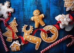 Ciasteczka, Wstążka, Lizaki, Kompozycja, Świąteczna, Boże Narodzenie