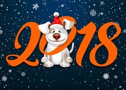 Pies w czapce Mikołaja wita nowy 2018 rok