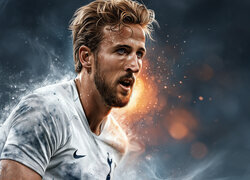 Harry Kane, Piłkarz, Anglia, Kapitan drużyny, Napastnik, Bayern Monachium, Zawodnik, Sport, Grafika AI, Efekt Dymu, Jasne Tło
