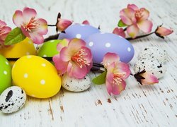 Wielkanoc, Kolorowe, Jajka, Kwiaty