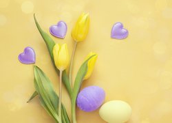 Wielkanoc, Pisanki, Kwiaty, Żółte, Tulipany, Serca