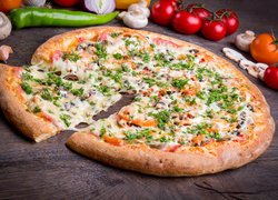 Pizza, Pieczarki, Pomidory, Koperek