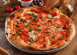 Pizza, Pomidory, Wałek, Oliwa, Deski
