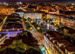 Plac Rossio, Lizbona, Portugalia, Noc