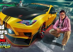 Gra, GTA Online Los Santos Tuners, Samochód, Sportowy, Żółty, Kobieta, Plakat