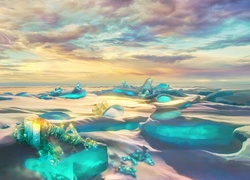 Planeta z kryształami lodu w grafice fantasy