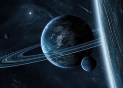 Planeta z pierścieniem w kosmosie