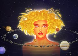 Kobieta, Planety, Układ, Słoneczny, Grafika 2D