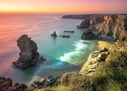 Anglia, Kornwalia, Morze Celtyckie, Skały, Wybrzeże, Bedruthan Steps Beach