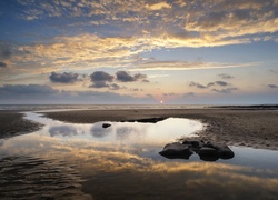 Walia, Plaża, Dunraven Bay, Chmury, Świt, Wschód słońca