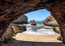 Morze, Skały, Plaża, Shark Fin Cove, Kalifornia, Stany Zjednoczone