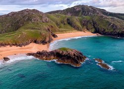 Plaża, The Murder Hole Beach, Skały, Morze, Wybrzeże, Góry, Hrabstwo Donegal, Irlandia