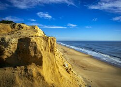 Hiszpania, Andaluzja, Huelvia, Wybrzeże, Klif, Plaża, Ocean, Niebo