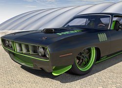 Czarno-zielony, Zabytkowy, Plymouth Cuda 426, 1971, 3D