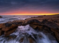 Morze, Skały, Zachód słońca, Cabo Raso, Portugalia