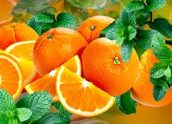 Pomarańcze z listkami mięty