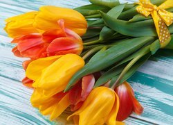 Żółte, Pomarańczowe, Tulipany, Wstążka
