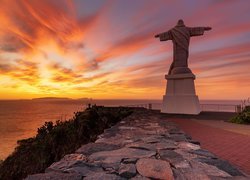 Morze, Pomnik Chrystusa Króla, Posąg, Zachód słońca, Garajau, Madera, Portugalia