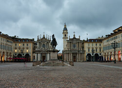 Włochy, Turyn, Domy, Kościół Santa Cristina, Kościół San Carlo, Plac San Carlo, Pomnik Emanuela Filiberto