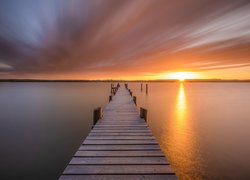 Jezioro Ammersee, Pomost, Zachód słońca, Bawaria, Niemcy